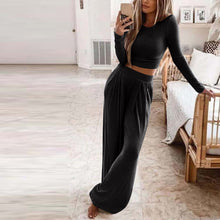 Load image into Gallery viewer, Solid Color Knit Long Sleeve Two Piece Wide Leg Pants Set (6 colors)