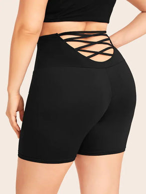 Black Hollow Out Yoga Shorts