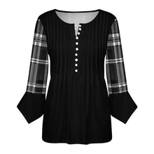 Load image into Gallery viewer, TRP Twisted Patterns 06: Digital Plaid 01-06A Designer V-neck Ruffle Petal Sleeve Blouse