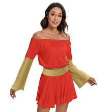 Load image into Gallery viewer, Yahuah-Tree of Life 01 Elected Designer Two Piece Cropped Off Shoulder Bell Sleeve Top and Pleated Mini Skirt Set
