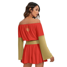 Load image into Gallery viewer, Yahuah-Tree of Life 01 Elected Designer Two Piece Cropped Off Shoulder Bell Sleeve Top and Pleated Mini Skirt Set
