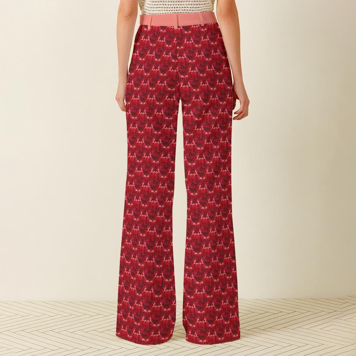 Floral Embosses: Roses 02-01 Designer Wide Leg Pants