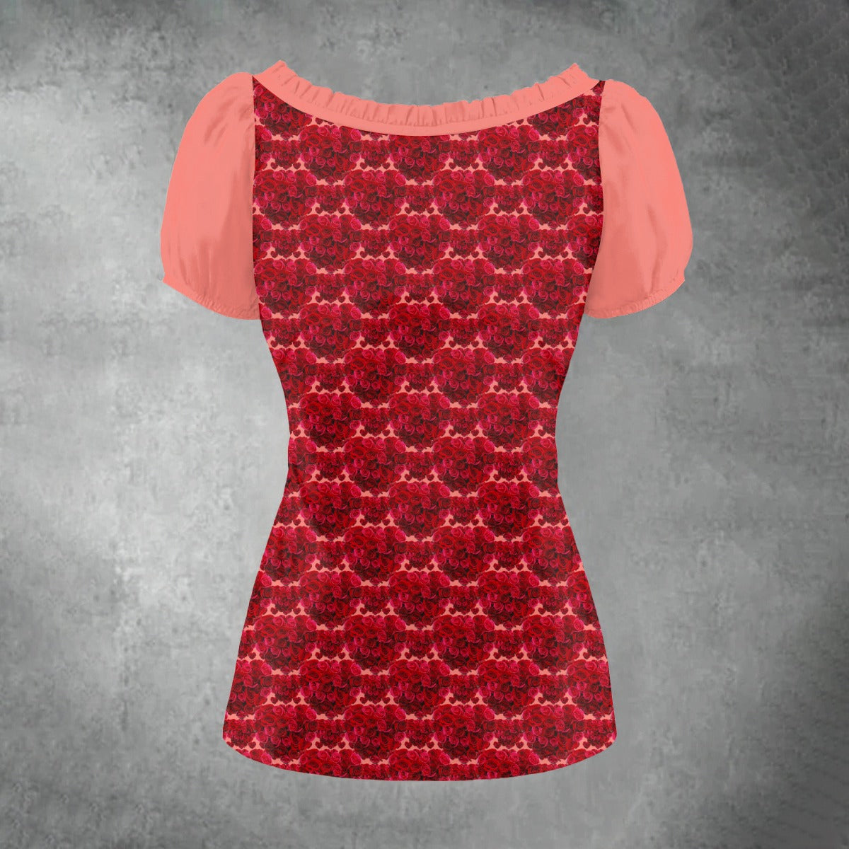 Floral Embosses: Roses 02-01 Designer Puff Sleeve Pleated Blouse