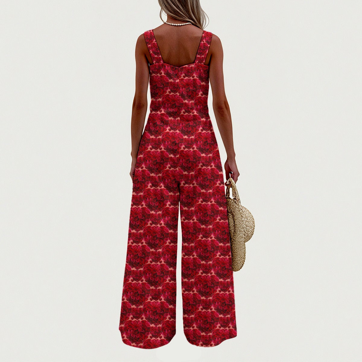 Floral Embosses: Roses 02-01 Designer Sleeveless Wide Leg Jumpsuit