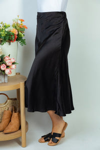 High Waist Woven A-line Midi Skirt (Hot Pink/Black)