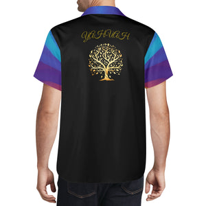 Yahuah-Tree of Life 01 Royal Men's Designer Short Sleeve Dress Shirt