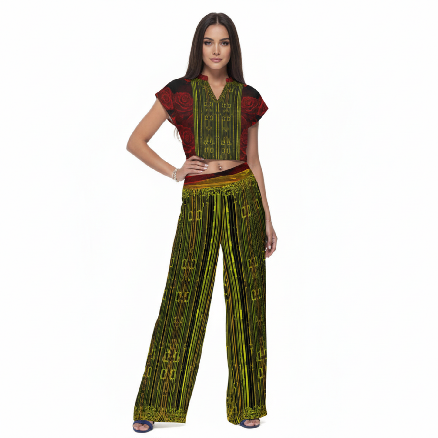 Geometrical Apparel 02 "Digital Flora" V-neck Cap Sleeve Tee