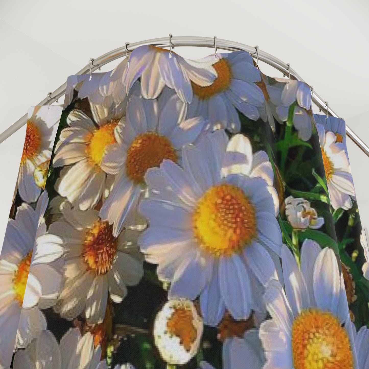 Sun-Kissed Meadow Shower Curtain — Sunny White & Yellow Floral Bathroom Decor
