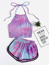 Load image into Gallery viewer, Tie Dye Gradient Halter Crop Top and Shorts Set