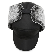 Load image into Gallery viewer, Fleece Lined Curve Brim Trapper Hat with Face Mask (Black/Blue/Gray)