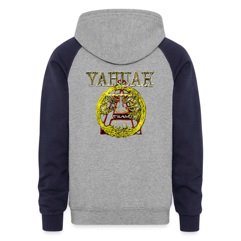 A-Team 01-01 Designer Jerzees Colorblock Raglan Unisex Pullover Hoodie (4 colors) - heather gray/navy