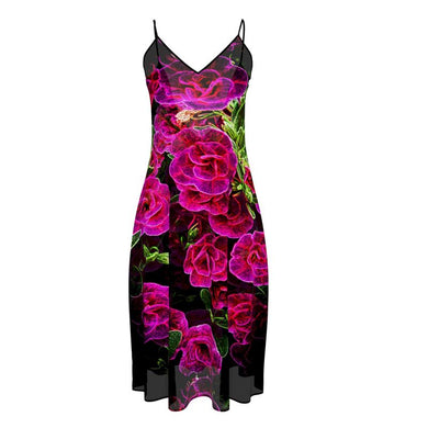 Floral Embosses: Roses 02-01 Designer Sleeveless V-neck Backless Flared Midi Dress