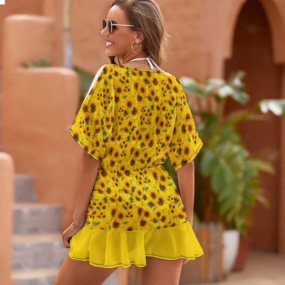 TRP Floral Print 04: Sunflowers 01 Designer Smocked Ruffle Hem Dress (3 colors)
