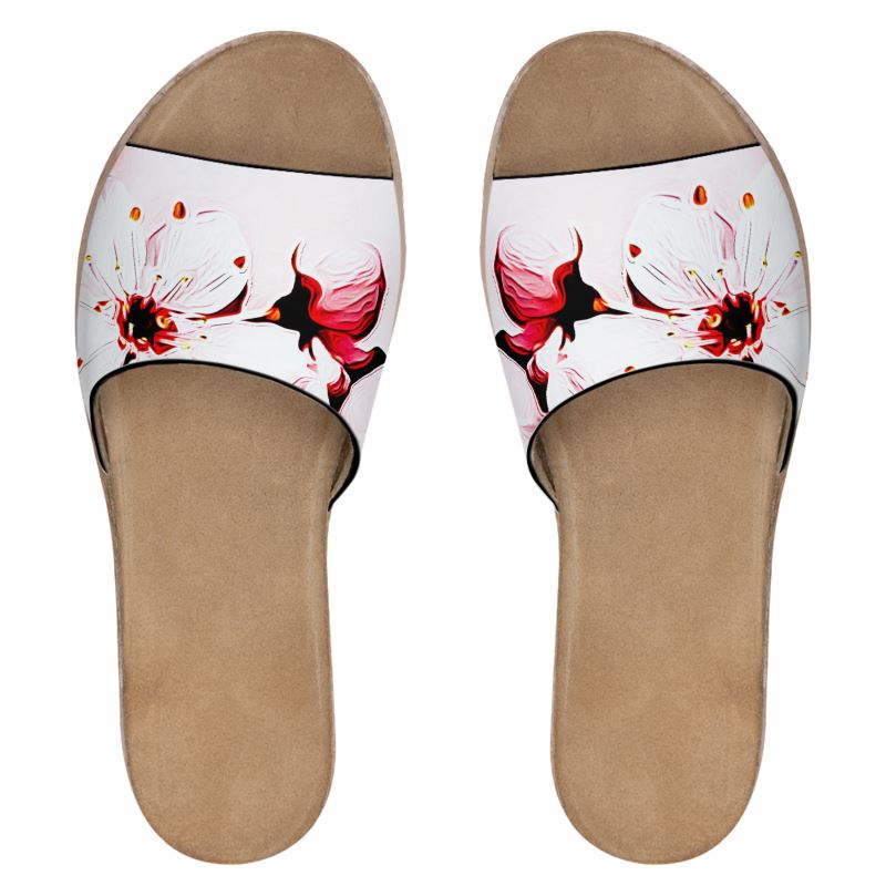Floral Embosses: Cherry Blossoms Leather Slide Sandals