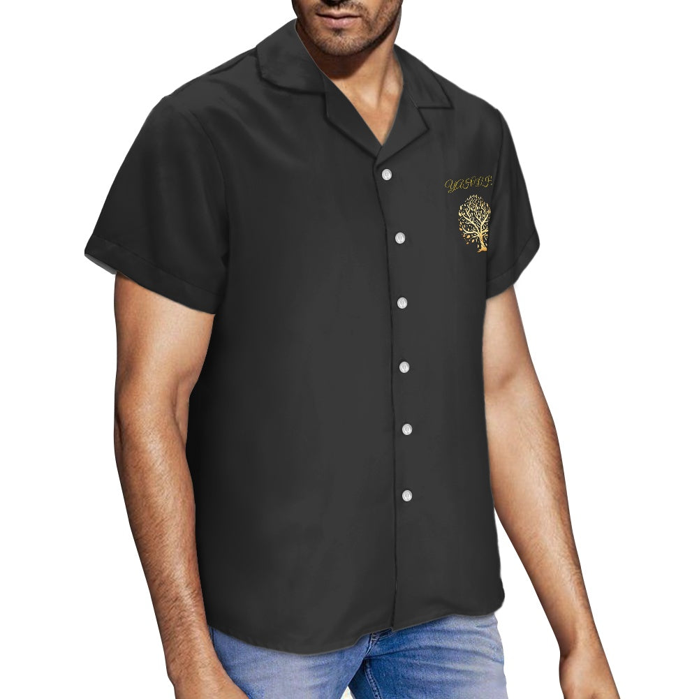 Yahuah-Tree of Life 01-01 Men's Designer Piqué Cuban Collar Shirt