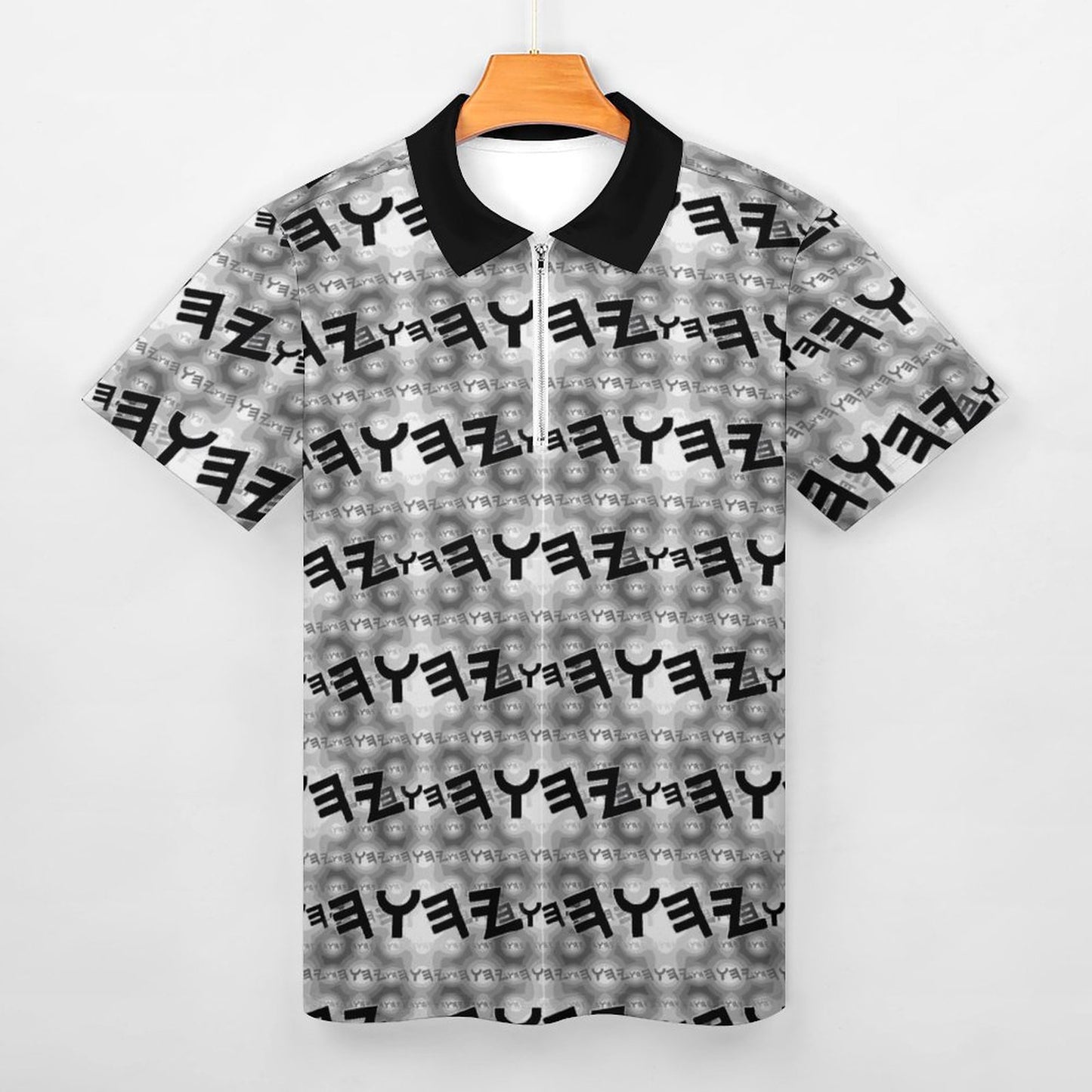 Most High God - Yahuah 01-01 Black Men's Designer Zip Placket Slim Fit Polo Shirt