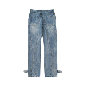 Retro Heavyweight Multi-pocket Sraight Leg Male Denim Jeans (Black/Blue)