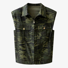 Load image into Gallery viewer, Camouflage Lapel Collar Zip Up Denim Vest for Women