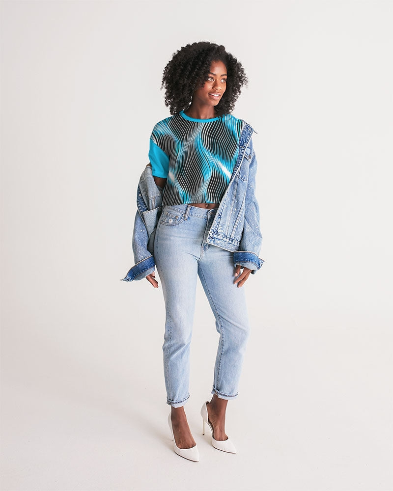 Orot (The Lights) Series: MAYIM CHAYIM | Living Waters (Blue) Drop Shoulder Raw Hem Crop Top
