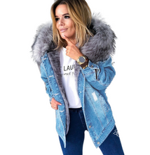 Load image into Gallery viewer, Slim Fit Fleece Lined Faux Fur Hooded Denim Jacket for Women (4 colors)