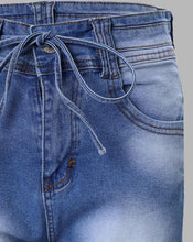 Load image into Gallery viewer, Drawstring High Waist Roll Cuff Denim Skinny Shorts
