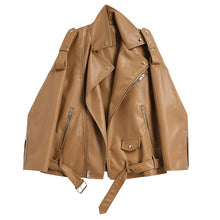 Load image into Gallery viewer, Loose Fit Pu Leather Brown Oversized Lapel Collar Jacket for Women (3 colors)