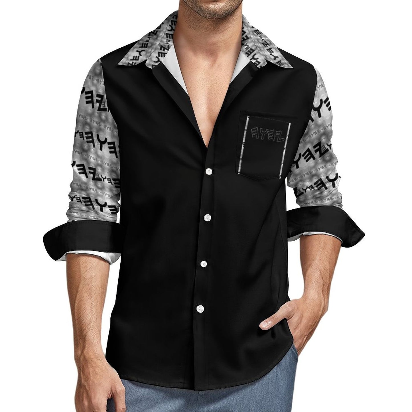 Most High God - Yahuah 01-01 Black Designer Point Collar Shirt with Chest Pocket