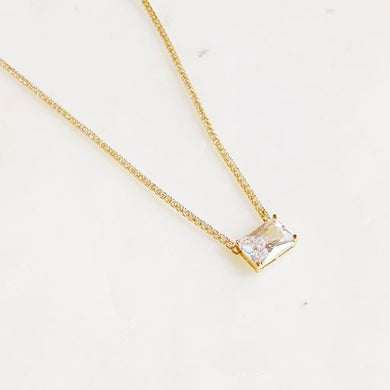Emerald Cut Gemstone Solitaire Pendant Tennis Necklace (crystal clear, pink, emerald green)