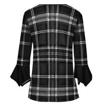 Load image into Gallery viewer, TRP Twisted Patterns 06: Digital Plaid 01-06A Designer V-neck Ruffle Petal Sleeve Blouse