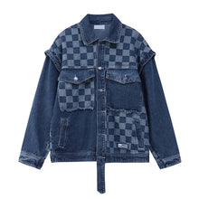 Load image into Gallery viewer, Vintage Patchwork Checker Denim Jacket for Women