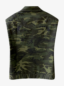 Camouflage Lapel Collar Zip Up Denim Vest for Women