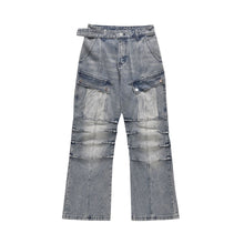 Load image into Gallery viewer, Street Retro Washed Pleated Slightly Flared Wide Leg Male Multipocket Denim Jeans