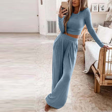 Load image into Gallery viewer, Solid Color Knit Long Sleeve Two Piece Wide Leg Pants Set (6 colors)