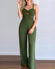 Load image into Gallery viewer, Green Hollow Out Slim Fit Suspender Jumpsuit