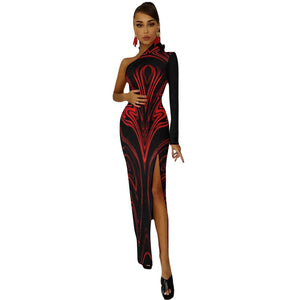 TRP Maze 01-01 Designer One Sleeve Slit Maxi Dress