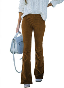 Solid Color Elastic High Waist Micro Flare Corduroy Pants (10 colors)