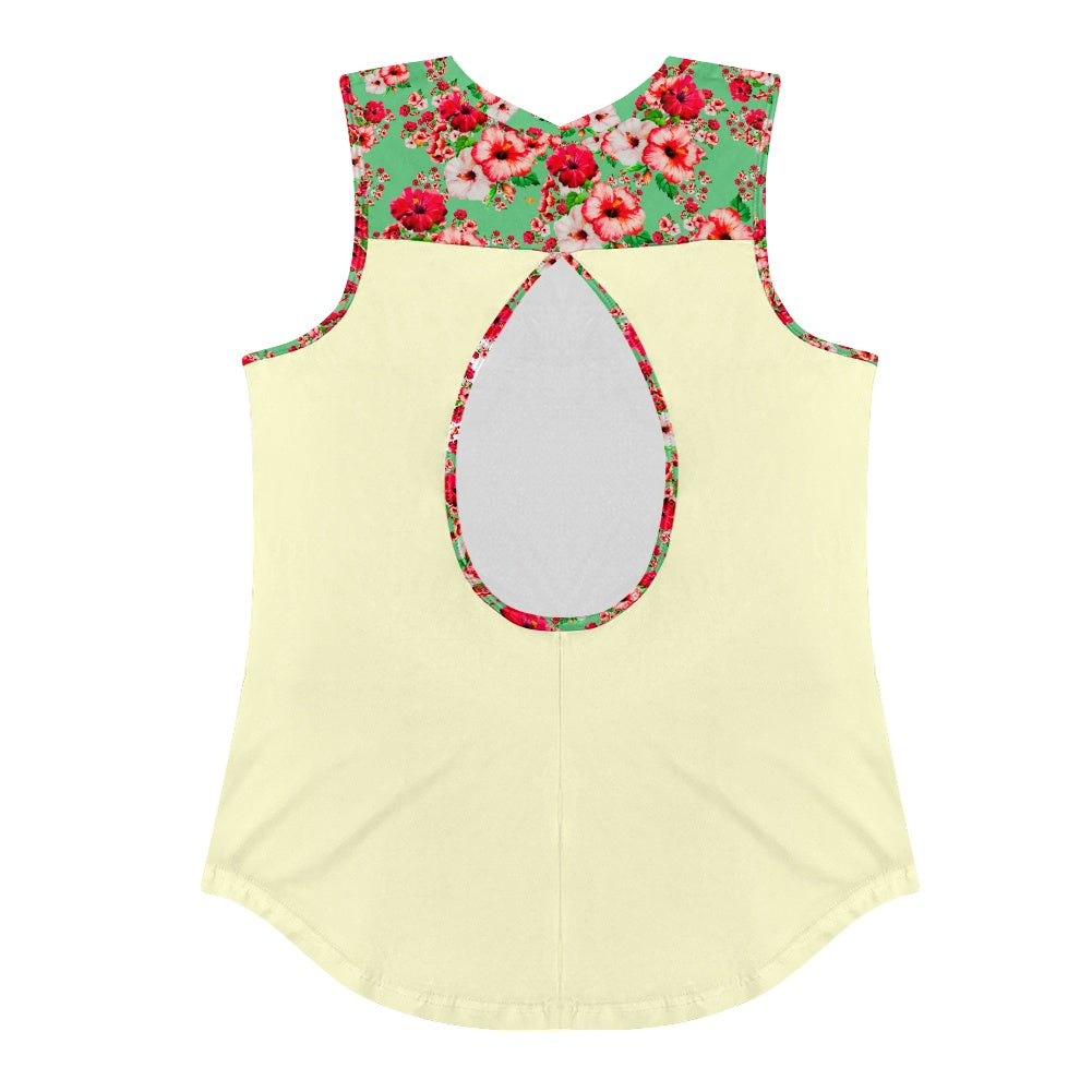 TRP Floral Print 03: Hibiscus Flowers 01-02 Tropical Bloom Muscle Tank, Cream