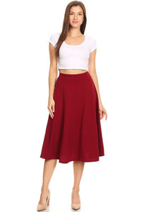 Solid Color High Waist A-line Midi Skirt (10 colors)