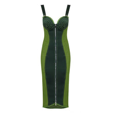Load image into Gallery viewer, Two-Tone Corduroy Front Zipper Backless Bodycon Slip Midi Dress