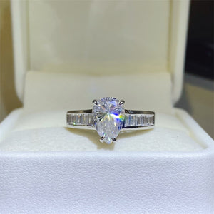 3 Carat Moissanite 925 Sterling Silver Pear Cut Solitaire Ring