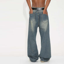 Load image into Gallery viewer, Stonewashed Blue Loose Fit Wide Leg Denim Jeans for Men