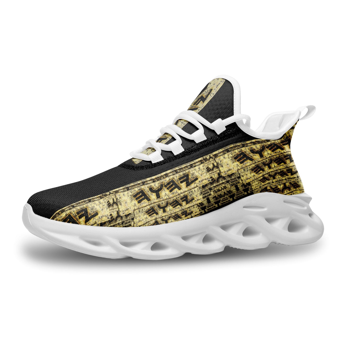 Yahuah Logo 03 - Black Mesh Knit Flex Unisex Sneakers (Black/White)