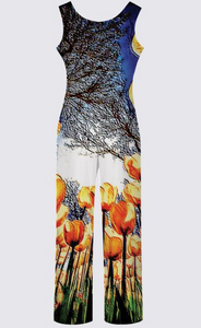 Floral Embosses: Tulip Daydream 01 Designer Chloe Sleeveless Jumpsuit