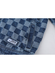 Vintage Patchwork Checker Denim Jacket for Women