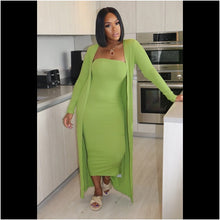 Load image into Gallery viewer, Solid Tube Bodycon Midi Dress and Cardigan Two Piece Set (10 colors)