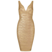Load image into Gallery viewer, Sleeveless Deep V-neck Foil Print Bandage Midi Dress (4 colors)