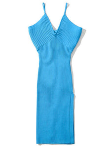 Deep V-neck Sleeveless Solid Color Spaghetti Strap Knit Maxi Dress (5 colors)