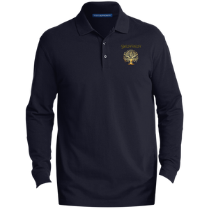 Yahuah-Tree of Life 01 Men's Designer EZCotton™ Long Sleeve Three Button Polo Shirt (Black/Navy Blue)