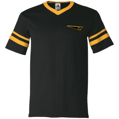 BREWZ Men's Designer V-neck Contrast Stripe Sleeve Jersey T-shirt