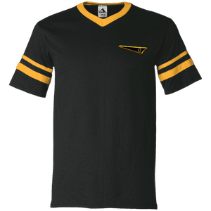 BREWZ Men's Designer V-neck Contrast Stripe Sleeve Jersey T-shirt